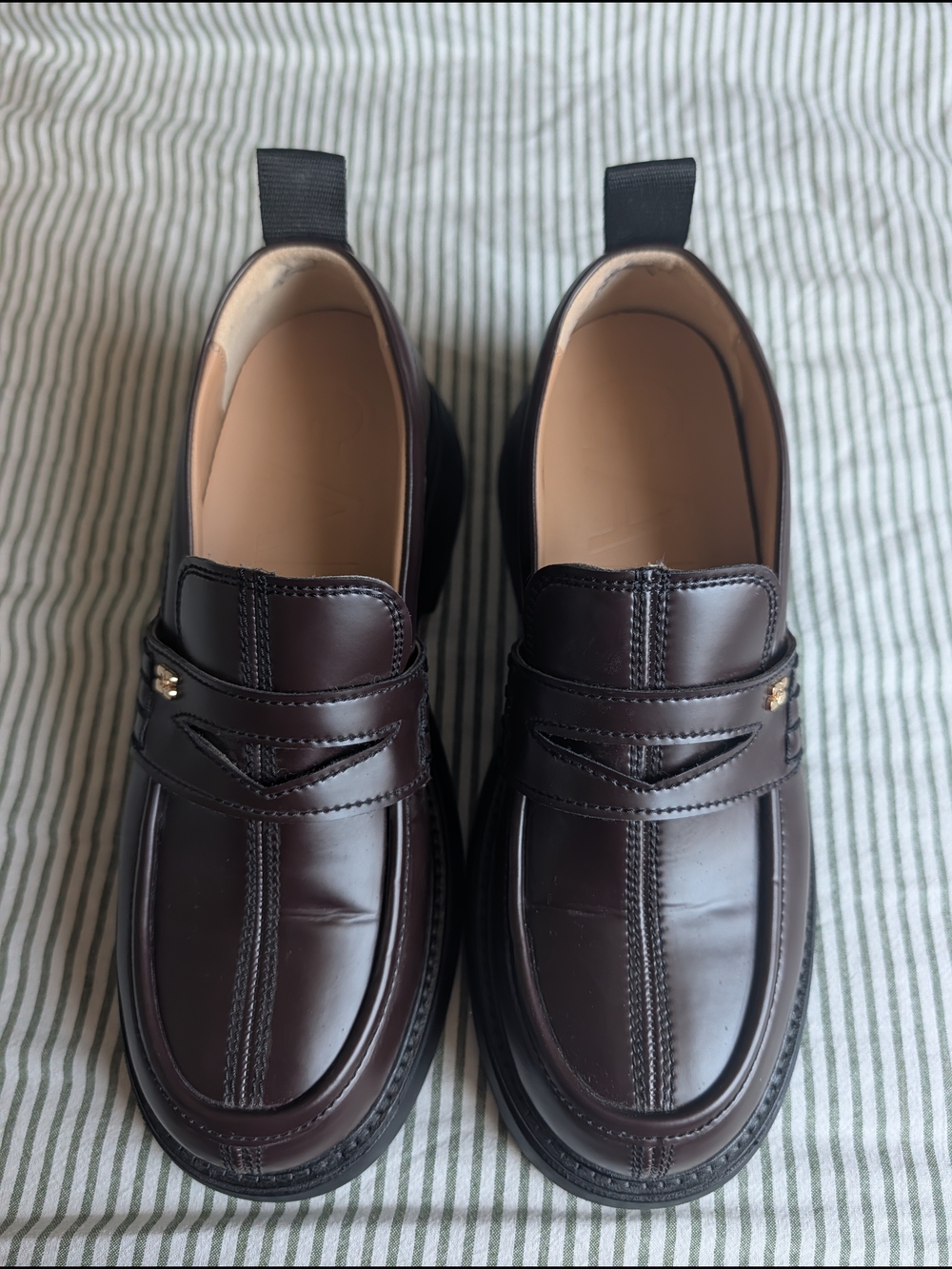 Ganni Chocolate Brown Leather Penny Loafers - Picture 7 of 9